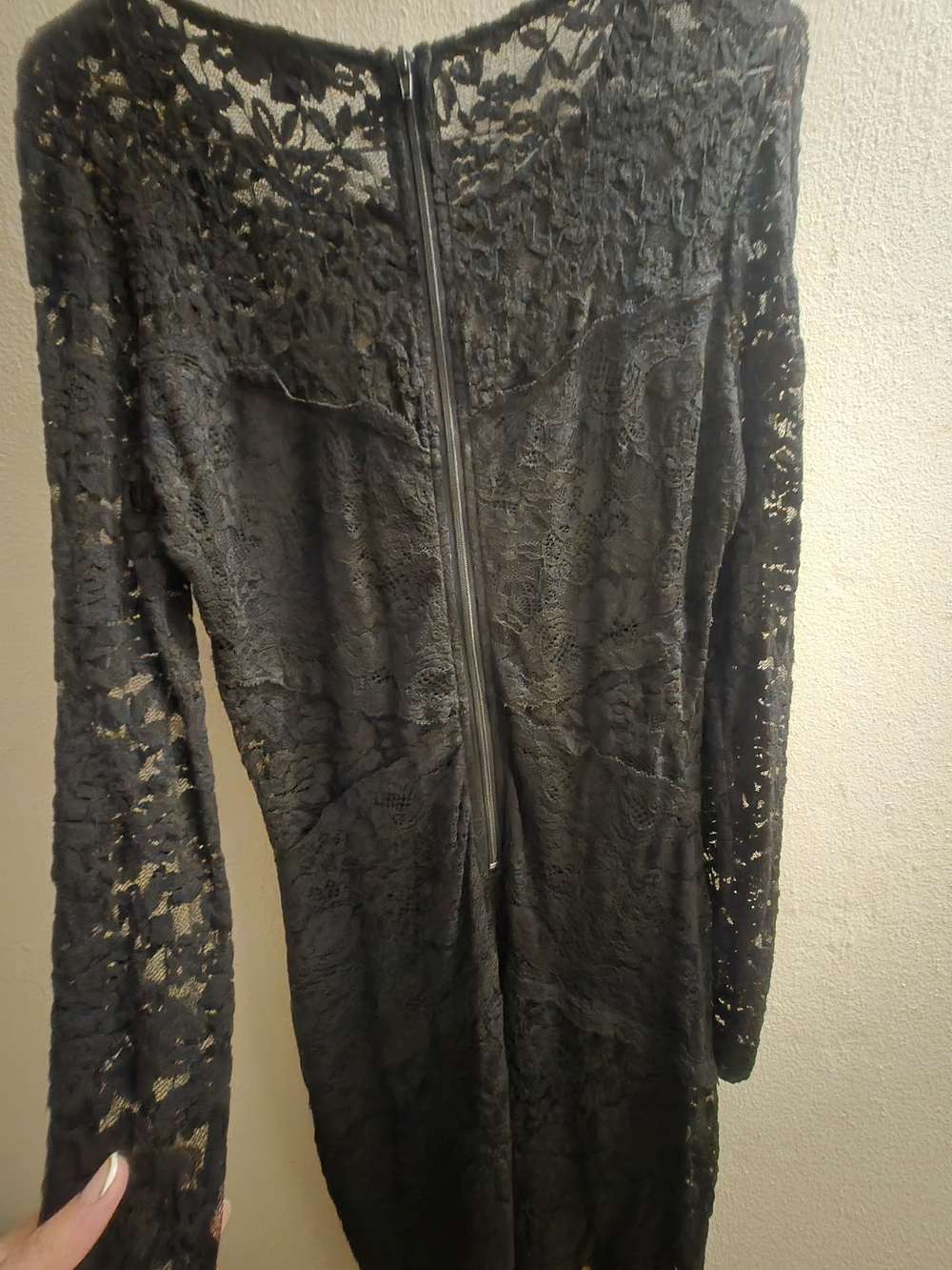 Women's Black Lace Long-Sleeve Bodysuit with Back Zip
